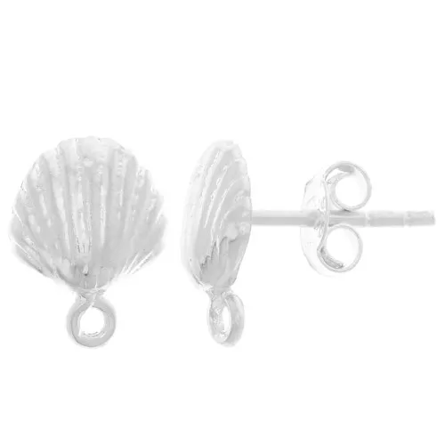 Pendientes de concha 11x8 mm con aro cerrado - Plata de Ley 925 x2