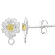 Pendientes Flor de 8 mm con Óxido de Circonio - Plata de Ley 925 - Amarillo x2