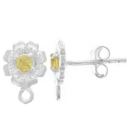 Pendientes Flor de 8 mm con Óxido de Circonio - Plata de Ley 925 - Amarillo x2