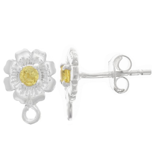 Pendientes Flor de 8 mm con Óxido de Circonio - Plata de Ley 925 - Amarillo x2