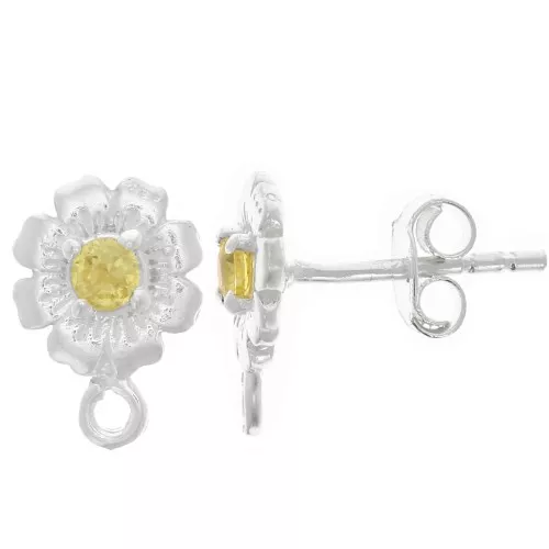 Pendientes Flor de 8 mm con Óxido de Circonio - Plata de Ley 925 - Amarillo x2