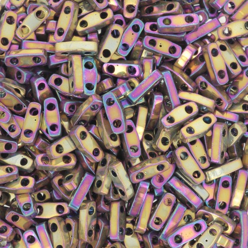 Cuentas Miyuki Cuarto de Tila 5x1.2x1.9 mm QTL-188 - Iris Metálico Púrpura Dorado x10g