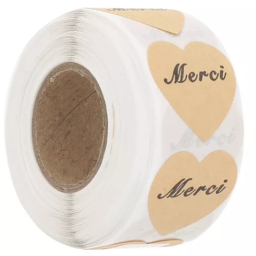 Rollo de etiquetas autoadhesivas corazón 23x25 mm - Gracias - Marrón x500