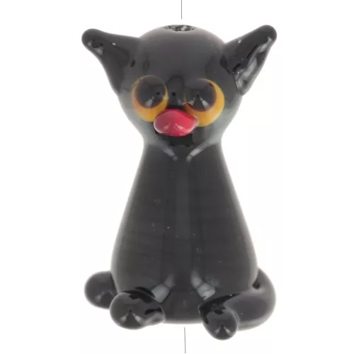 Cuenta de cristal artesanal gato - 20x12 mm - Negro x1