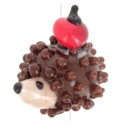 Cuenta de cristal artesanal erizo 15x17 mm - Marrron x1