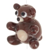 Cuenta de cristal artesanal osito 18,5 mm - Marrón - Beige x1