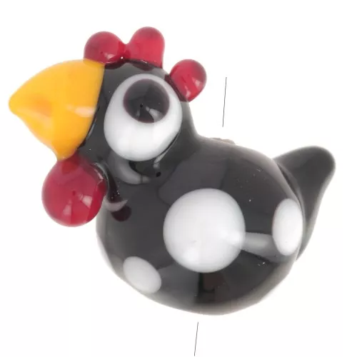 Cuenta de cristal gallina 18x21 mm - Negro - Blanco x1