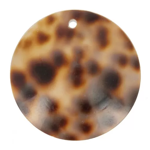 Colgante redondo de concha con estampado de leopardo de 25 mm - Marrón - Negro x1