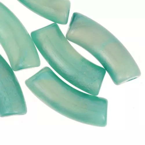 Perlas tubo curvadas 35x11 mm en acrílico opaco - Perla jaspeada verde x6