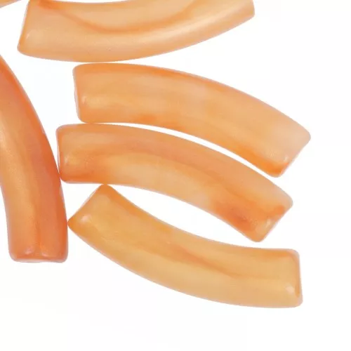 Perlas de tubo curvado 32x8 mm en acrílico translúcido - Perla jaspeada naranja x6