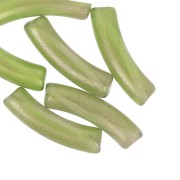 Cuentas acrílicas transparentes 32x8 mm tubo curvado - purpurina verde oscuro x6