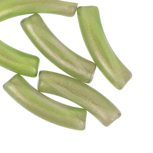 Cuentas acrílicas transparentes 32x8 mm tubo curvado - purpurina verde oscuro x6