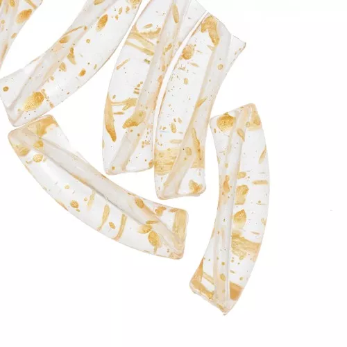 Cuentas acrílicas transparentes tubo curvo 33x8 mm - Dorado moteado x6
