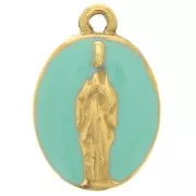 Turquesa - Breloque ovale 15x10mm motif religieux Acier inoxydable 304L Doré - Turquoise x1 Breloque ovale 15x10mm motif religieux Acier inoxydable 304L Doré - Turquoise x1