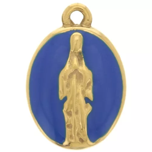 Dije Ovalado 15x10mm Motivo Religioso Acero inoxidable 304L Dorado - Azul x1