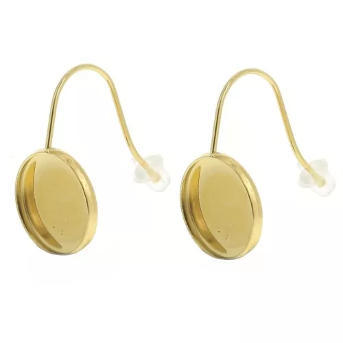 Pendientes para cabujón fondo plano 12 mm Acero inoxidable 304L Dorado x2
