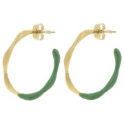 Pendientes de aro abierto 29 mm con resina epoxi - Acero inoxidable 304L Dorado - Verde x2
