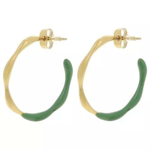Pendientes de aro abierto 29 mm con resina epoxi - Acero inoxidable 304L Dorado - Verde x2