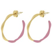 Pendientes de aro abierto 29 mm con resina epoxi - Acero inoxidable 304L Dorado - Rosa x2|raw }}