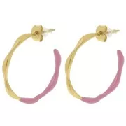 Pendientes de aro abierto 29 mm con resina epoxi - Acero inoxidable 304L Dorado - Rosa x2