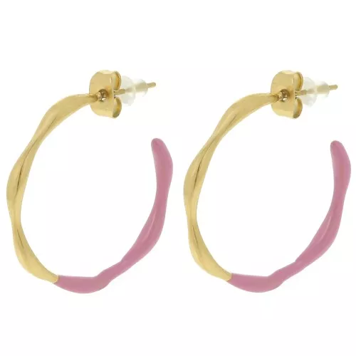 Pendientes de aro abierto 29 mm con resina epoxi - Acero inoxidable 304L Dorado - Rosa x2