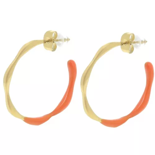 Pendientes de aro abierto 29 mm con resina epoxi - Acero inoxidable 304L Dorado - Naranja x2