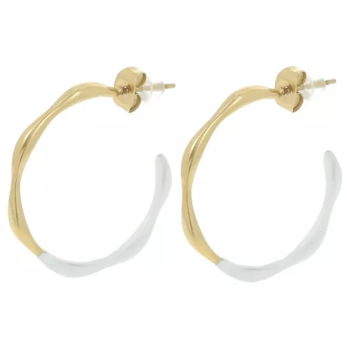 Pendientes de aro abiertos de resina epoxi 29 mm - Acero inoxidable 304L Dorado - Blanco x2