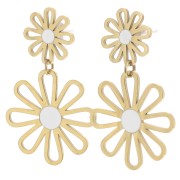 Pendientes colgantes flor - 34x22 mm Acero inoxidable 304L Dorado - Blanco x2