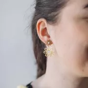 Pendientes colgantes flor - 34x22 mm Acero inoxidable 304L Dorado - Blanco x2