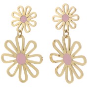 Pendientes colgantes flor - 34x22 mm Acero inoxidable 304L Dorado - Rosa x2|raw }}