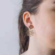 Pendientes colgantes flor - 34x22 mm Acero inoxidable 304L Dorado - Rosa x2