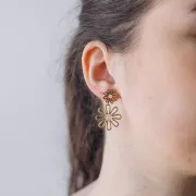 Pendientes colgantes flor - 34x22 mm Acero inoxidable 304L Dorado - Rosa x2