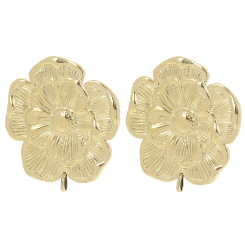 Pendientes flor anillo abierto 25 mm - Acero inoxidable 304L Dorado x2