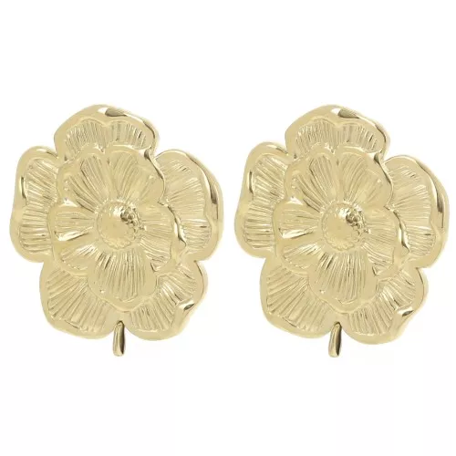 Pendientes flor anillo abierto 25 mm - Acero inoxidable 304L Dorado x2