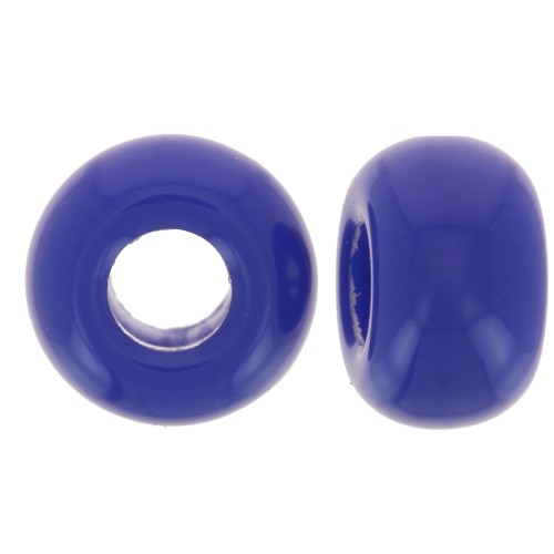 Cuentas rondelle de resina opaca 9,5 mm agujero grande - Azul duro x10