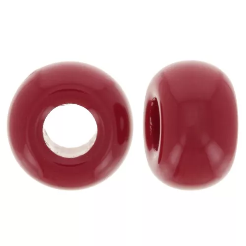 Cuentas redondas agujeros grandes 9,5 mm resina opaca - Rojo carmín x10