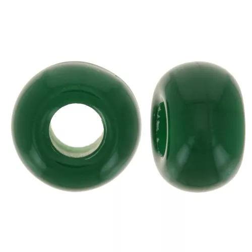 Cuentas redondas agujeros grandes 9,5 mm en resina opaca - Verde Esmeralda x10