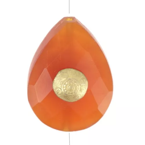 Gota de perla motivo étnico 17x13 mm gema teñida Cornalina Dorado con oro fino x1