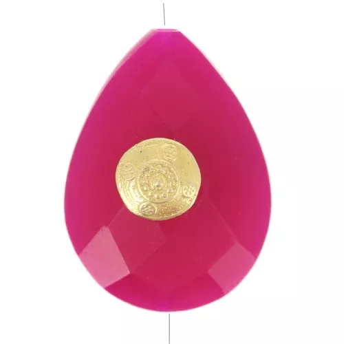 Gota de perla motivo étnico 17x13mm gema teñida Calcedoine Rose Dorado x1