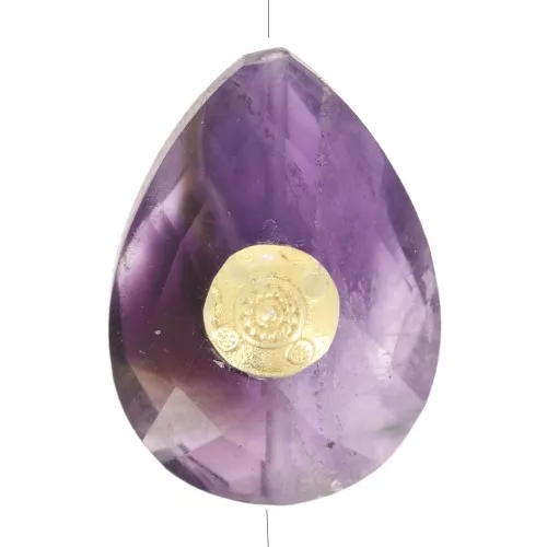 Gota de perla motivo étnico 17x13 mm Gema amatista - Dorado con oro fino x1