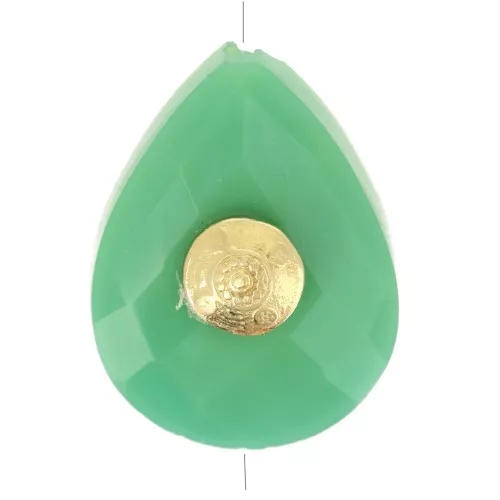 Gota de perla motivo étnico 17x13 mm Gema Crisoprasa - Dorado con oro fino x1