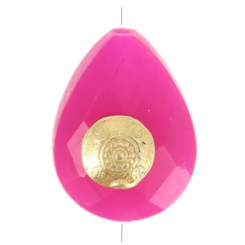Gota de perla motivo étnico 14x10 mm gema teñida Calcedonia Rosa Dorado x1