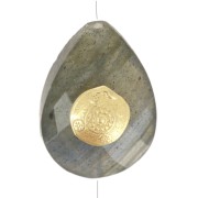 Gota de perla motivo étnico 14x10 mm gema - Labradorita - Dorado con oro fino x1|raw }}