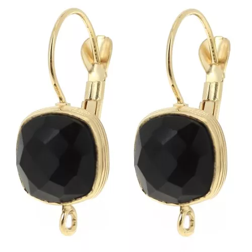 Dormeuses cuadrados redondeados 26x11.5mm con gema Onyx negro - Dorado con oro fino x2