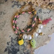 Paracord - Cordón de paracaídas plano de 4 mm - Rosa - Amarillo - Verde x1m