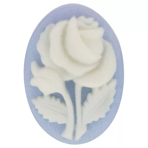 Camafeo de resina 18x13 mm - Motivo rosa - Azul cielo x1