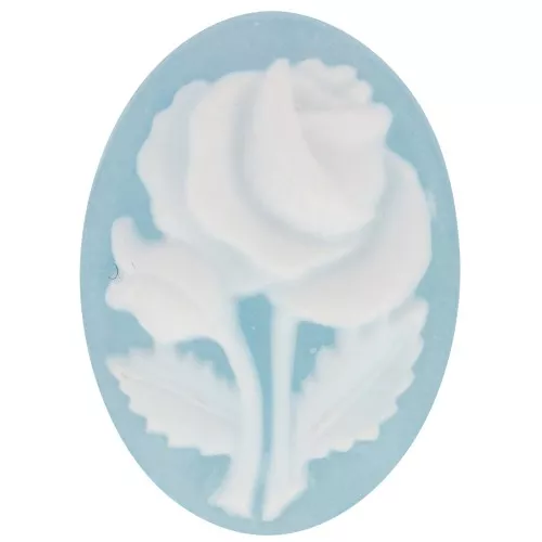 Camafeo de resina 18x13 mm - Motivo rosa - Azul celeste x1
