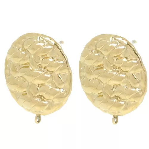 Pendientes redondos efecto trenzado 22 mm con anilla abierta - Acero inoxidable 304L Dorado x2