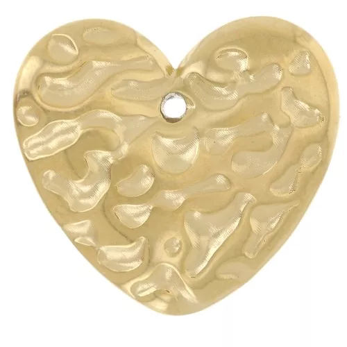 Dije corazón martillado 13x15 mm - Acero inoxidable 304L Dorado x2