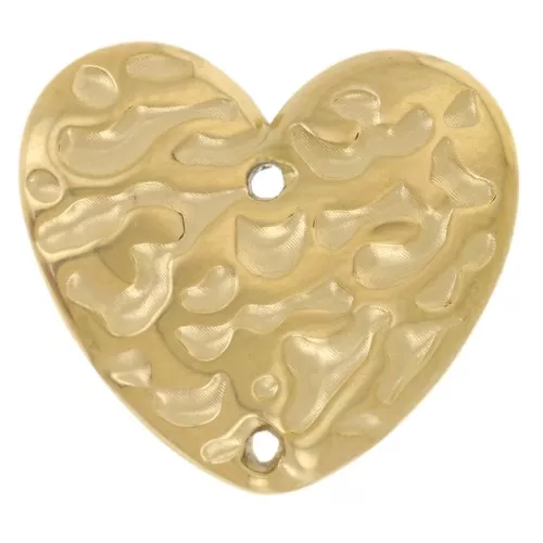 Entrepieza corazón martillado 13x15 mm - Acero inoxidable 304L Dorado x2
